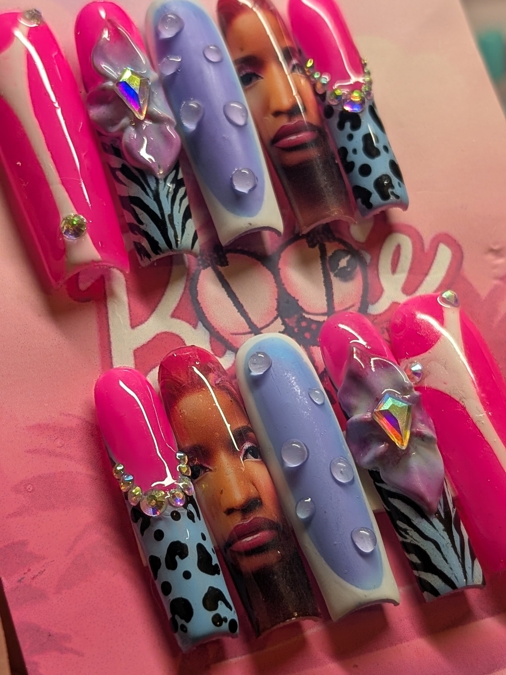 NickiM Vibrant Pink & Lavender 3D Floral Press-On Nail Set